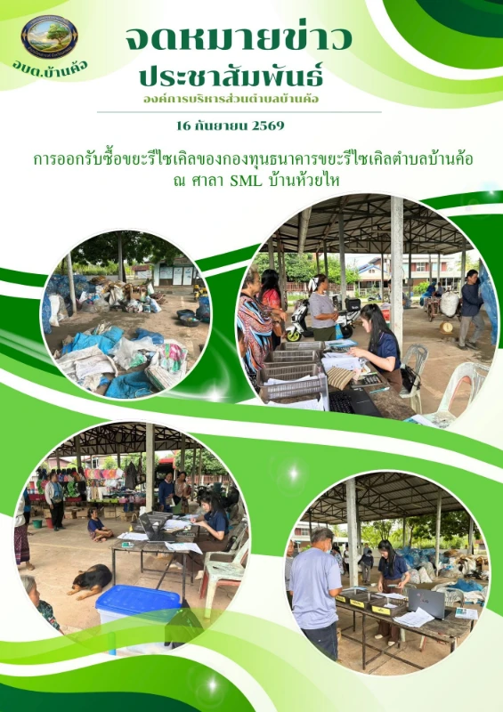 รายงานผลการดำเนินงานการออกรับซื้อขยะรีไซเคิล ของกองทุนธนาคารขยะรีไซเคิลตำบลบ้านค้อ ประจำเดือนกันยายน 2569